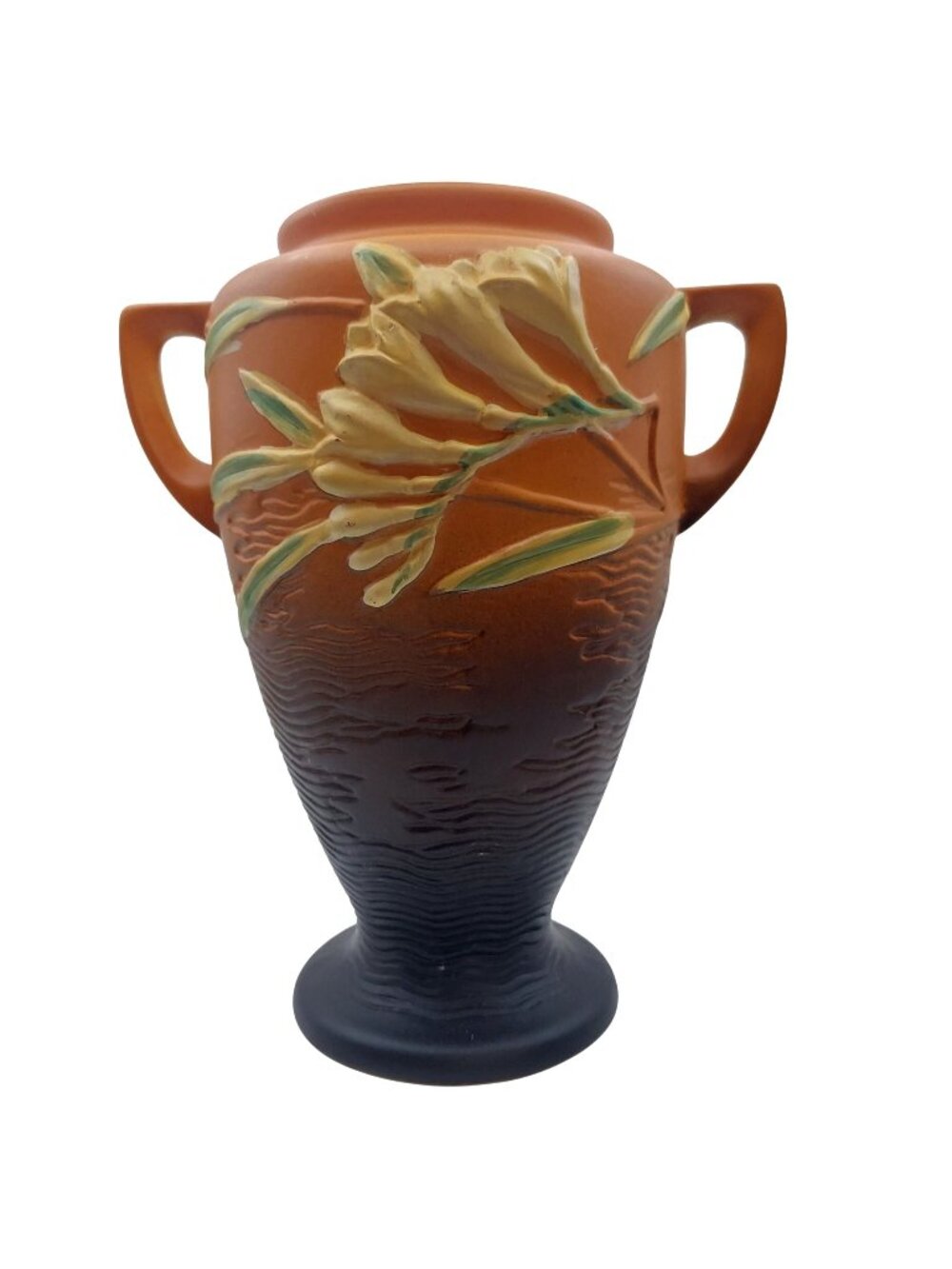 Roseville Pottery Vase Freesia Two Handle Pedestal Floral Vintage Reproduction